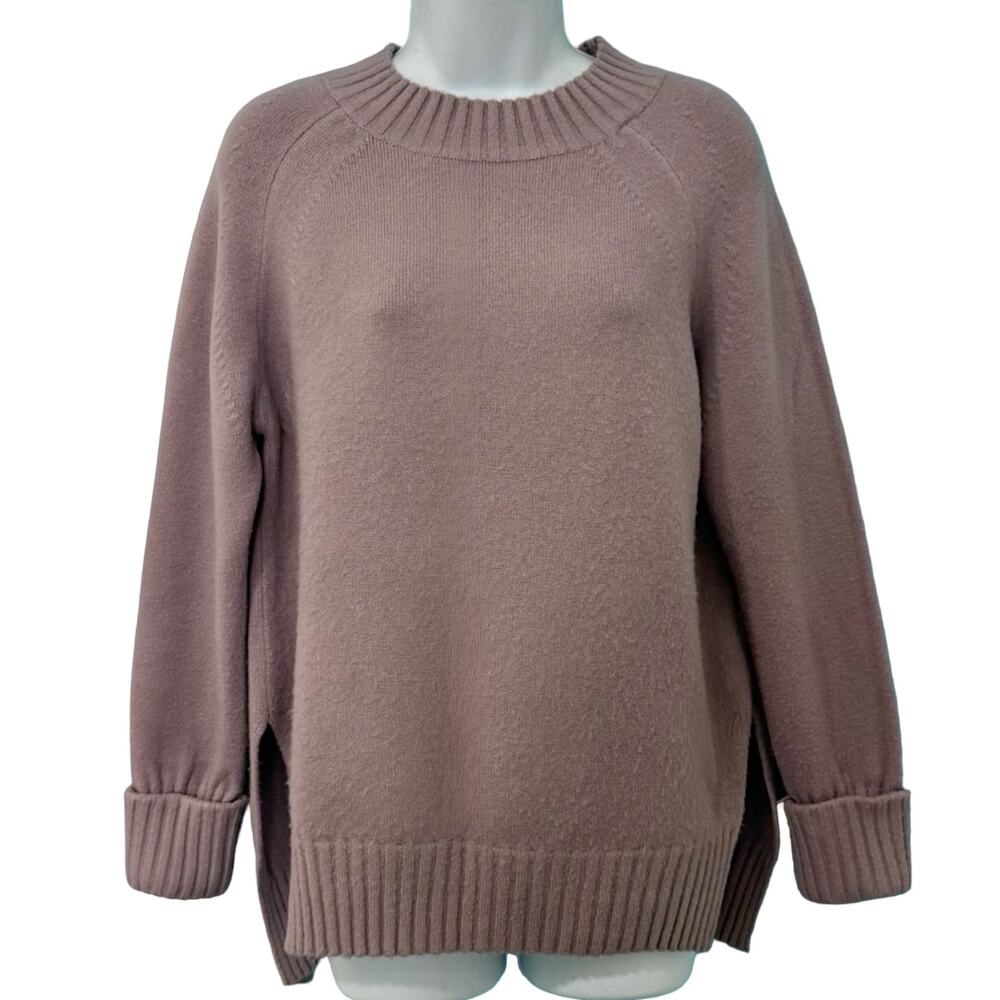 J. Crew Purple Mauve Lilac Heavy Knit Ribbed Trim Split Hem Sweater size M